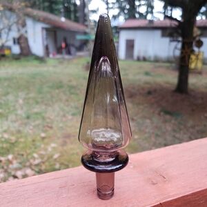 Vintage Mid Century Modern Glass 'Genie Bottle' Stopper - Gray/Brown - 6.5" TALL
